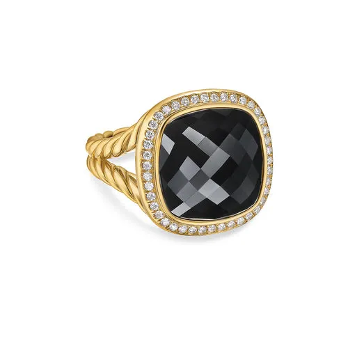 Albion Ring in 18K Yellow Gold with Black Onyx and Diamonds, 15mm, Size 6