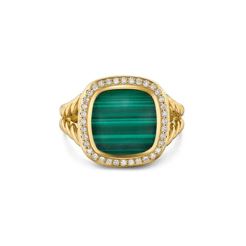 Albion Ring in 18K Yellow Gold with Malachite and Diamonds, 11mm, Size 6