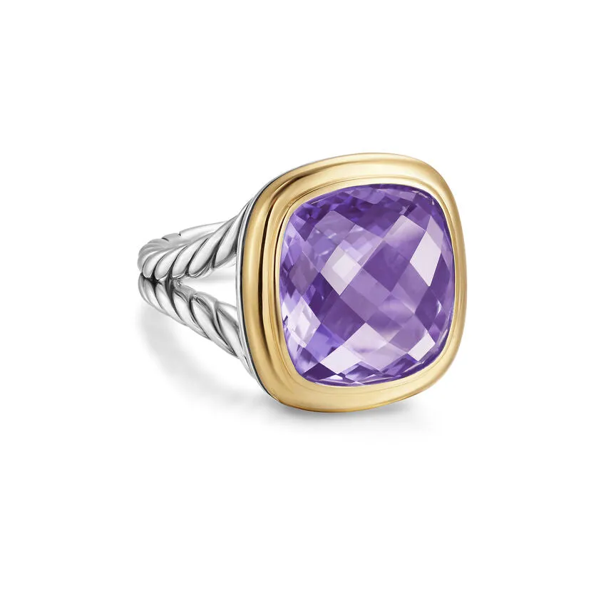 Albion Ring in Sterling Silver with 18K Yellow Gold and Amethyst, 15mm, Size 6