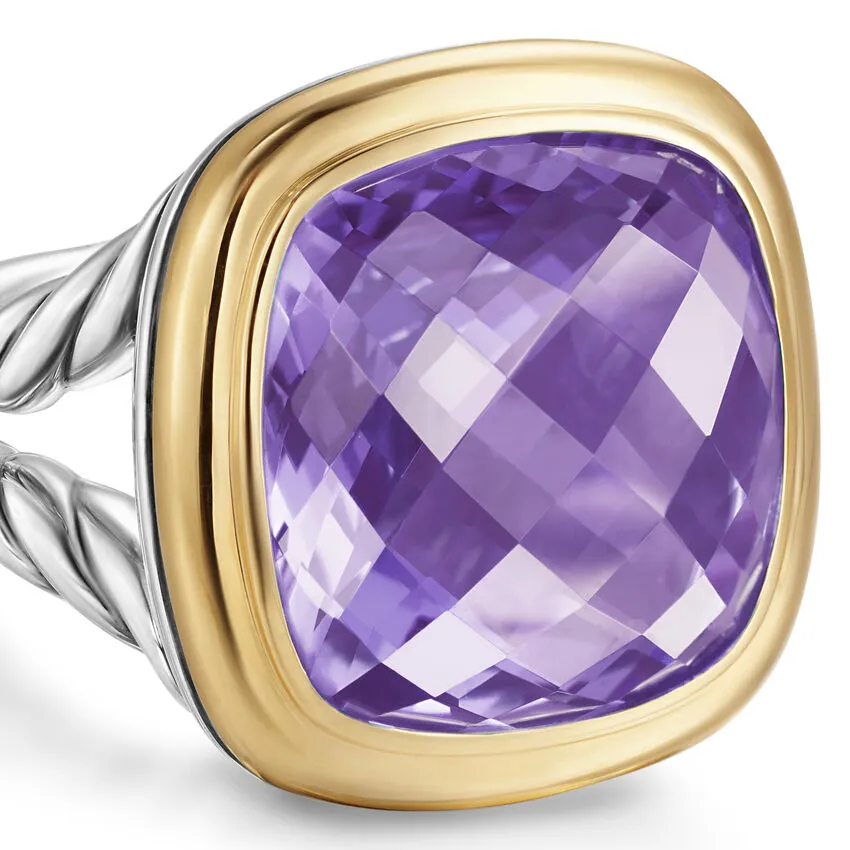Albion Ring in Sterling Silver with 18K Yellow Gold and Amethyst, 15mm, Size 6