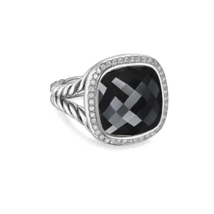 Albion Ring in Sterling Silver with Black Onyx and Diamonds, 15mm, Size 6