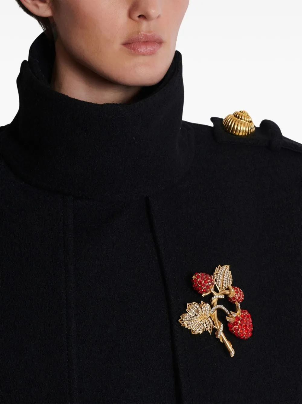 Balmain Strawberry Brooch in Brass and Rhinestones