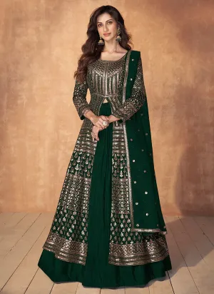 Green Enchanting Embroidered Anarkali Style Lehenga