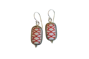 Rectangle Red and White Scales Earrings
